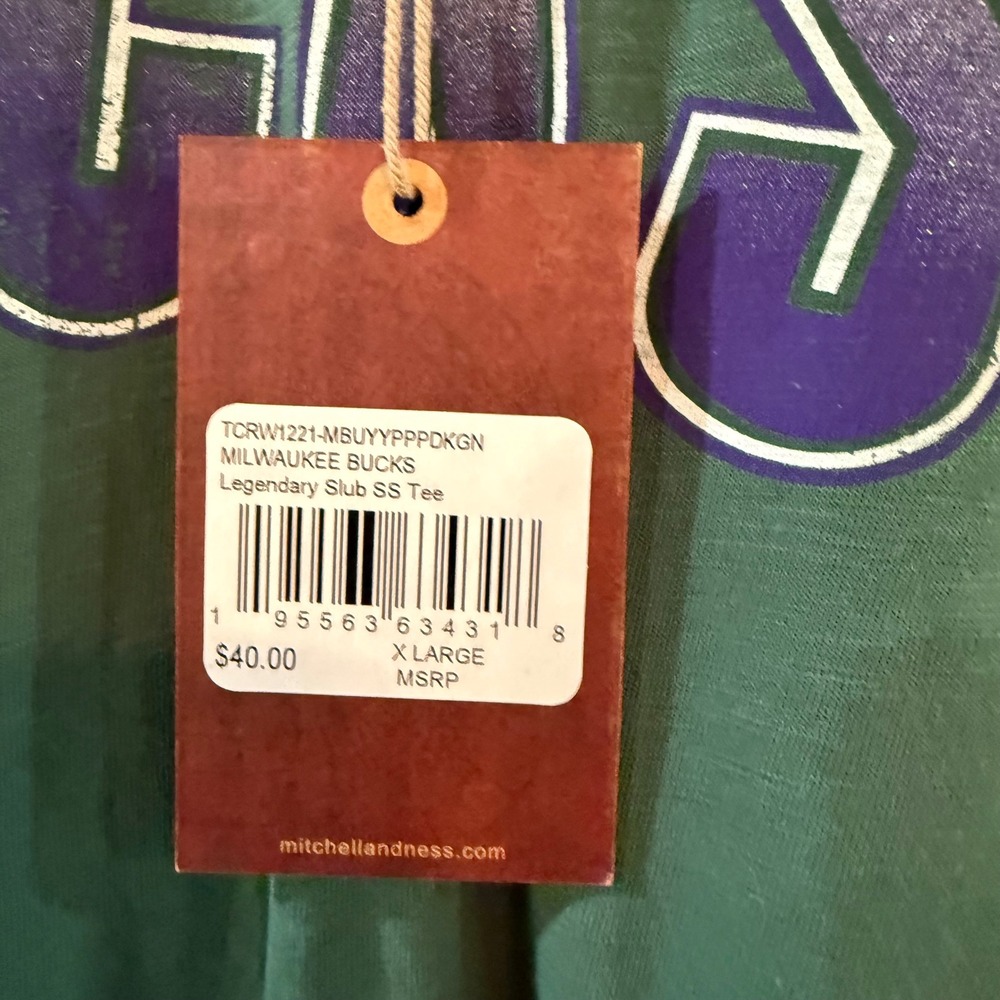 Mitchell & Ness Milwaukee Bucks NBA Slub T-Shirt Green Mens XL NWT Streetwear - Picture 7 of 10